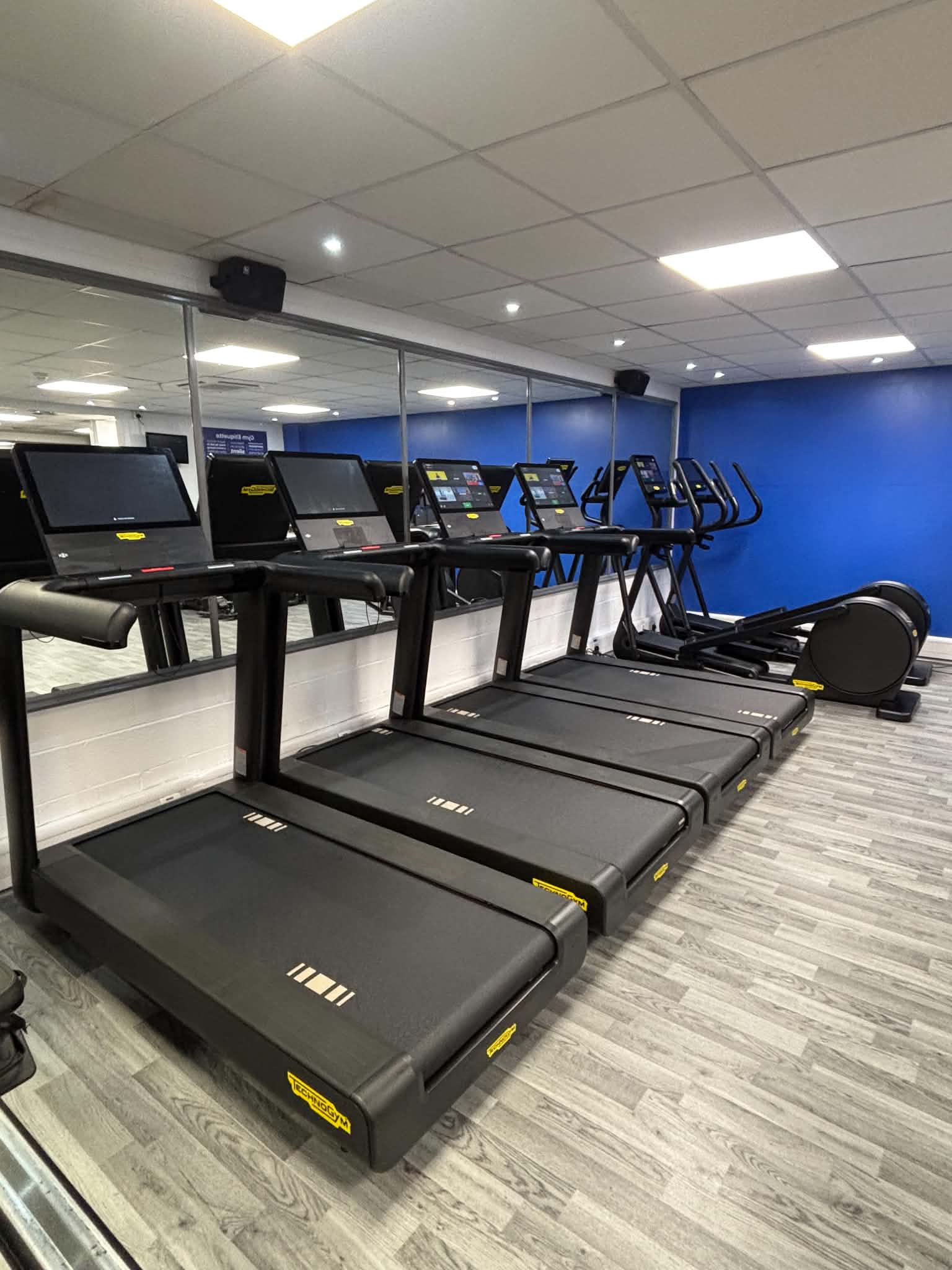 Some of the new gym equipment at Hindley in front of a mirrored wall